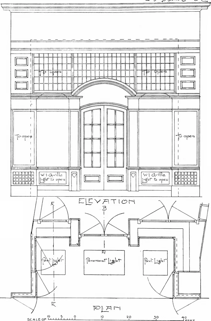 An illustration from English shop-fronts, old and new : a series of examples by leading architects, selected and specially photographed : together with descriptive notes and illustrations, 1907, leaf 69