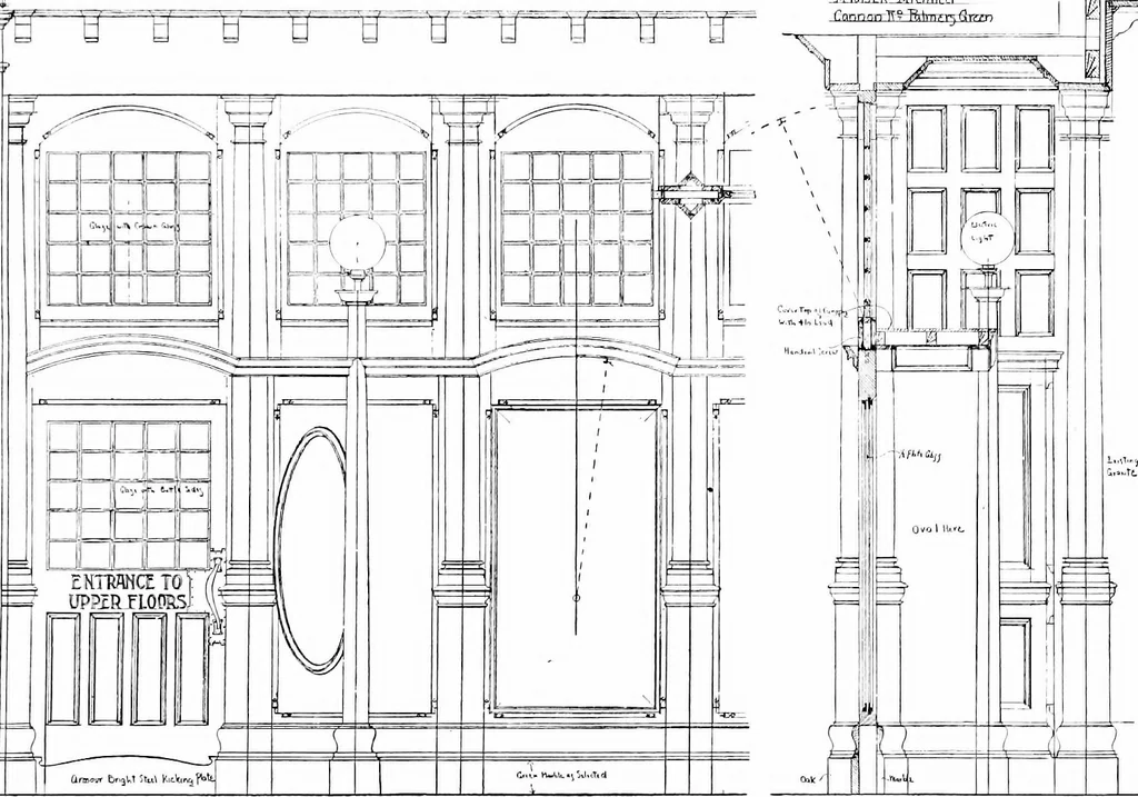 An illustration from English shop-fronts, old and new : a series of examples by leading architects, selected and specially photographed : together with descriptive notes and illustrations, 1907, leaf 76