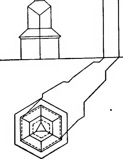 An illustration from Shades and shadows, with applications to architectural details, and exercises in drawing them with the brush and pen .., 1912, leaf 70