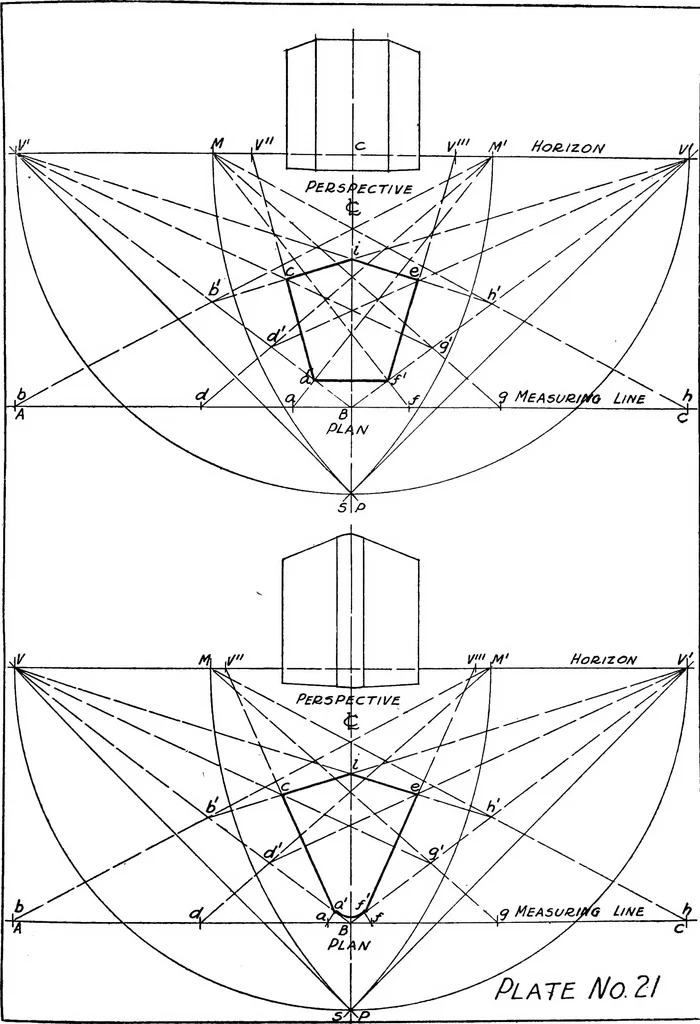 An illustration from Perspective delineation, 1921, leaf 96