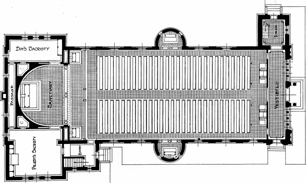 An illustration from American churches ... A series of authoritative articles on designing, planning, heating, ventilating, lighting and general equipment of churches as demonstrated by the best practice in the United States, 1915, leaf 236