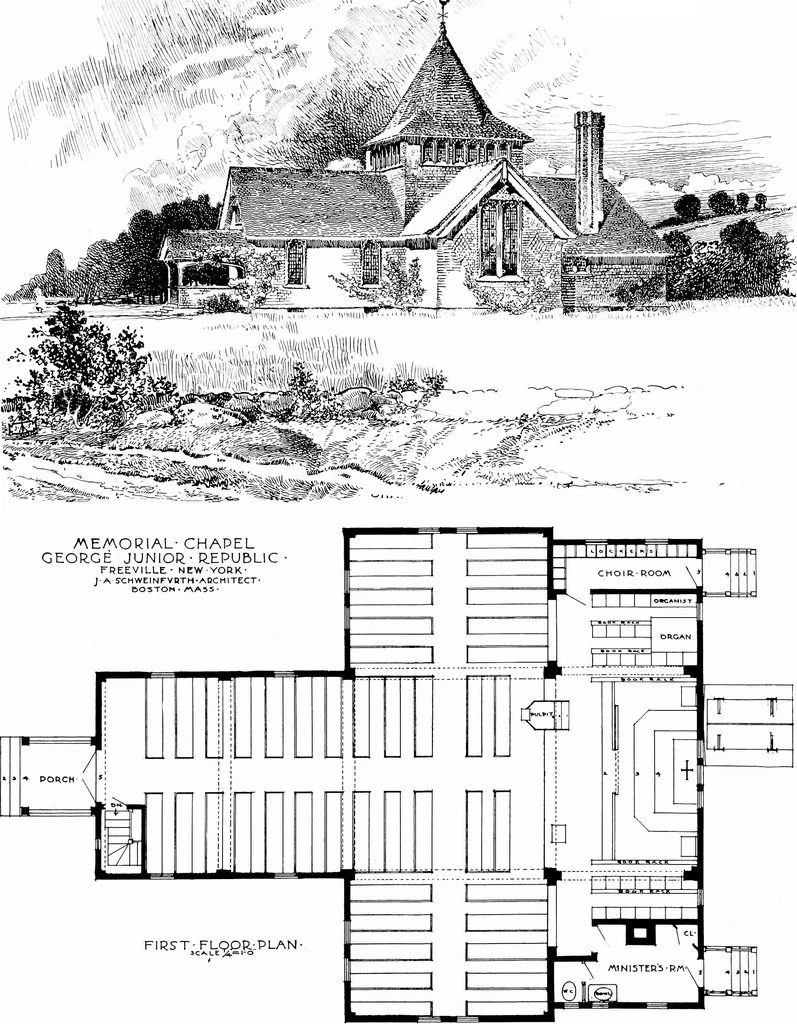 An illustration from American churches ... A series of authoritative articles on designing, planning, heating, ventilating, lighting and general equipment of churches as demonstrated by the best practice in the United States, 1915, leaf 300