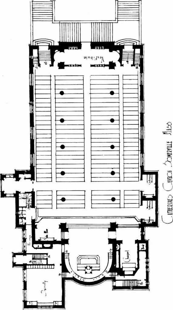 An illustration from American churches ... A series of authoritative articles on designing, planning, heating, ventilating, lighting and general equipment of churches as demonstrated by the best practice in the United States, 1915, leaf 312