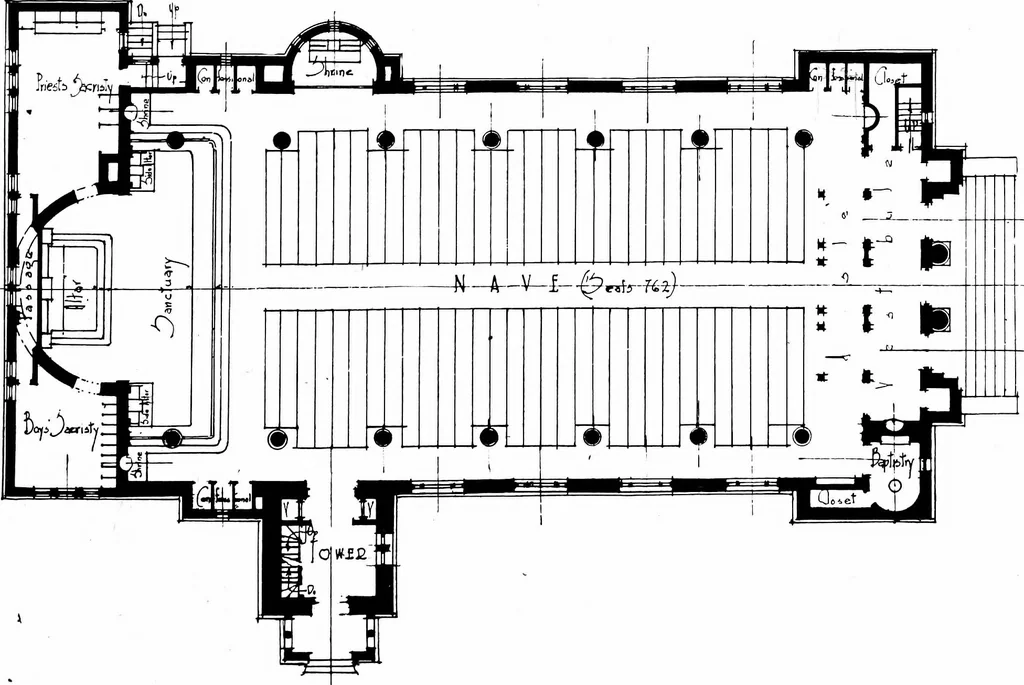 An illustration from American churches ... A series of authoritative articles on designing, planning, heating, ventilating, lighting and general equipment of churches as demonstrated by the best practice in the United States, 1915, leaf 314