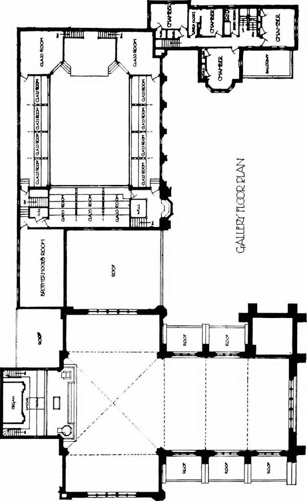An illustration from American churches ... A series of authoritative articles on designing, planning, heating, ventilating, lighting and general equipment of churches as demonstrated by the best practice in the United States, 1915, leaf 422