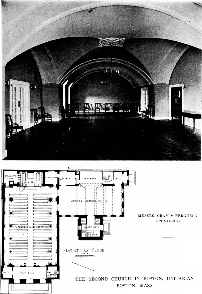An illustration from American churches ... A series of authoritative articles on designing, planning, heating, ventilating, lighting and general equipment of churches as demonstrated by the best practice in the United States, 1915, leaf 466