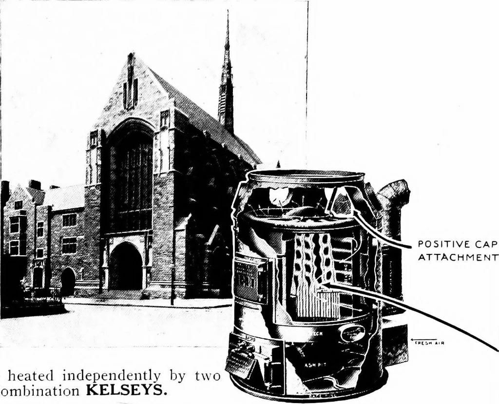 An illustration from American churches ... A series of authoritative articles on designing, planning, heating, ventilating, lighting and general equipment of churches as demonstrated by the best practice in the United States, 1915, leaf 504
