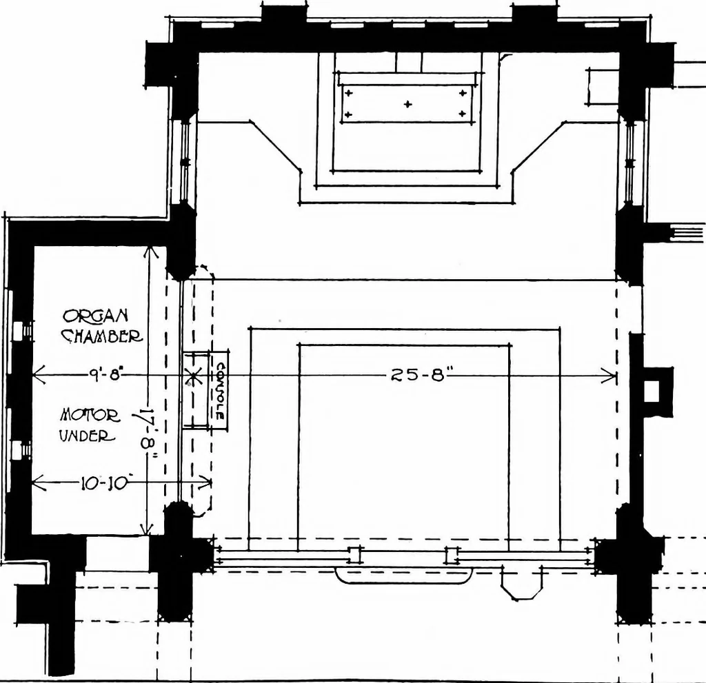 An illustration from American churches ... A series of authoritative articles on designing, planning, heating, ventilating, lighting and general equipment of churches as demonstrated by the best practice in the United States, 1915, leaf 73