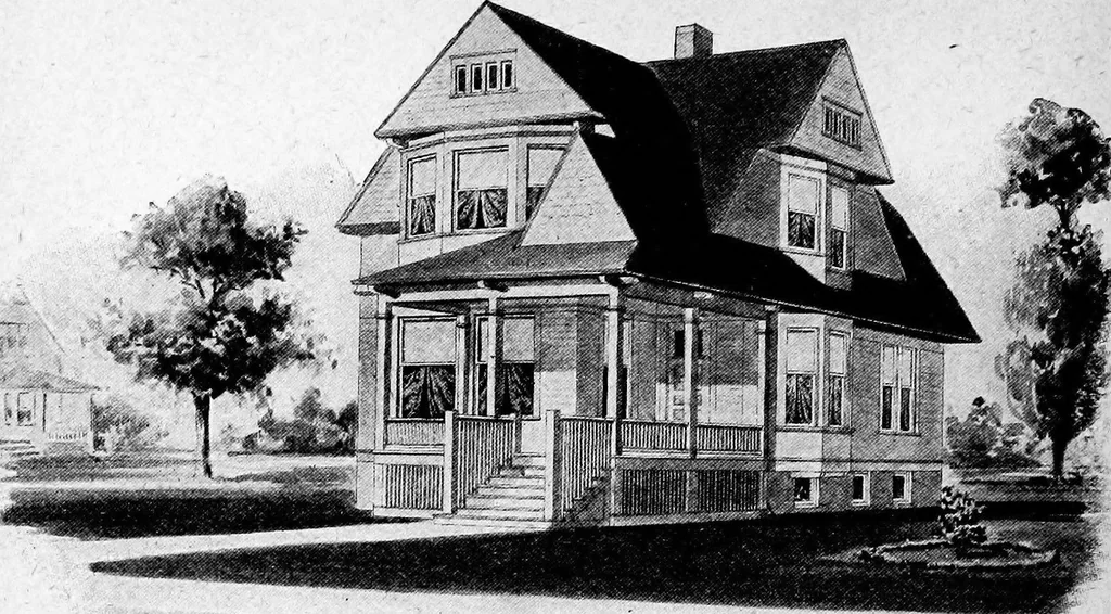 An illustration from Lumberman's house plan book : being a collection of one hundred absolutely new and attractive plans never before published, together with a selection of one hundred of our most popular houses published heretofore ... : 200 house plans, 1907, leaf 101
