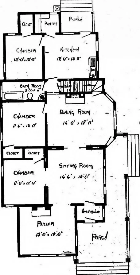 An illustration from Lumberman's house plan book : being a collection of one hundred absolutely new and attractive plans never before published, together with a selection of one hundred of our most popular houses published heretofore ... : 200 house plans, 1907, leaf 103