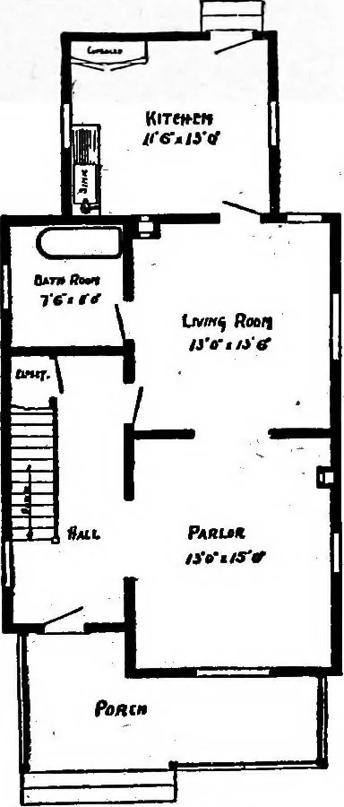 An illustration from Lumberman's house plan book : being a collection of one hundred absolutely new and attractive plans never before published, together with a selection of one hundred of our most popular houses published heretofore ... : 200 house plans, 1907, leaf 104