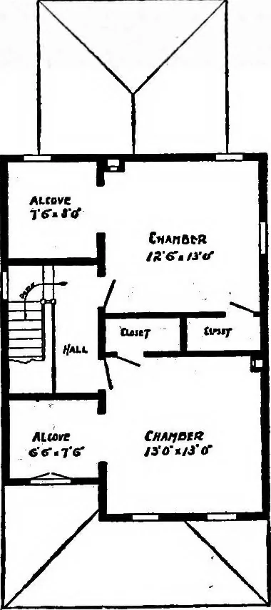 An illustration from Lumberman's house plan book : being a collection of one hundred absolutely new and attractive plans never before published, together with a selection of one hundred of our most popular houses published heretofore ... : 200 house plans, 1907, leaf 104