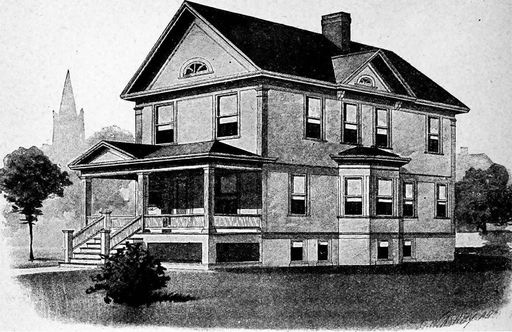 An illustration from Lumberman's house plan book : being a collection of one hundred absolutely new and attractive plans never before published, together with a selection of one hundred of our most popular houses published heretofore ... : 200 house plans, 1907, leaf 105