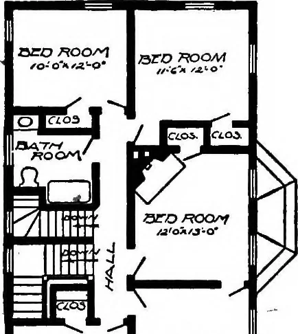 An illustration from Lumberman's house plan book : being a collection of one hundred absolutely new and attractive plans never before published, together with a selection of one hundred of our most popular houses published heretofore ... : 200 house plans, 1907, leaf 105