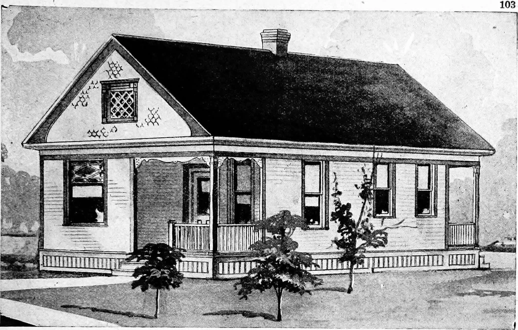 An illustration from Lumberman's house plan book : being a collection of one hundred absolutely new and attractive plans never before published, together with a selection of one hundred of our most popular houses published heretofore ... : 200 house plans, 1907, leaf 106