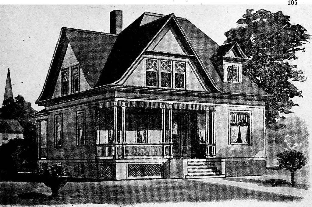 An illustration from Lumberman's house plan book : being a collection of one hundred absolutely new and attractive plans never before published, together with a selection of one hundred of our most popular houses published heretofore ... : 200 house plans, 1907, leaf 108