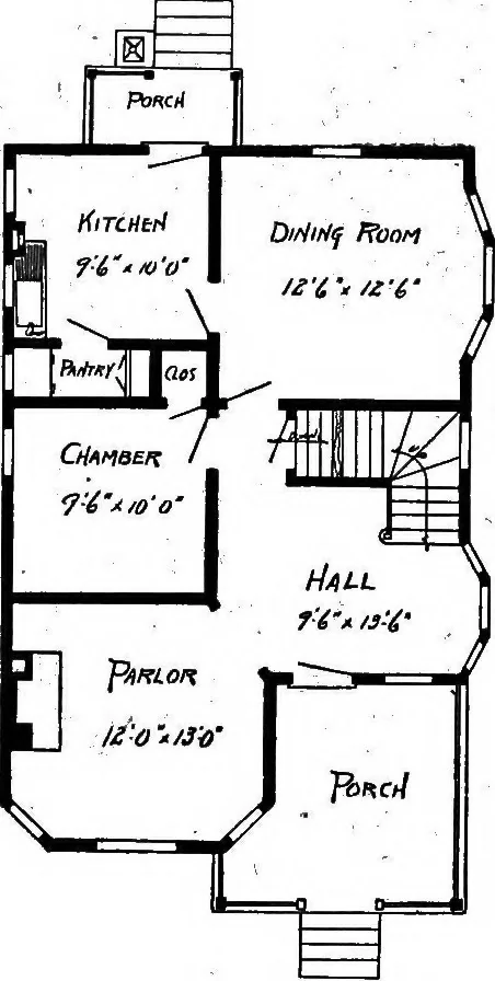 An illustration from Lumberman's house plan book : being a collection of one hundred absolutely new and attractive plans never before published, together with a selection of one hundred of our most popular houses published heretofore ... : 200 house plans, 1907, leaf 109