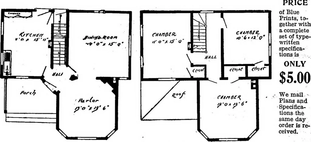 An illustration from Lumberman's house plan book : being a collection of one hundred absolutely new and attractive plans never before published, together with a selection of one hundred of our most popular houses published heretofore ... : 200 house plans, 1907, leaf 112