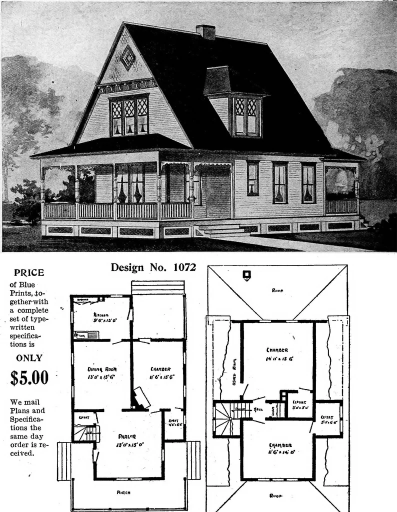 An illustration from Lumberman's house plan book : being a collection of one hundred absolutely new and attractive plans never before published, together with a selection of one hundred of our most popular houses published heretofore ... : 200 house plans, 1907, leaf 115