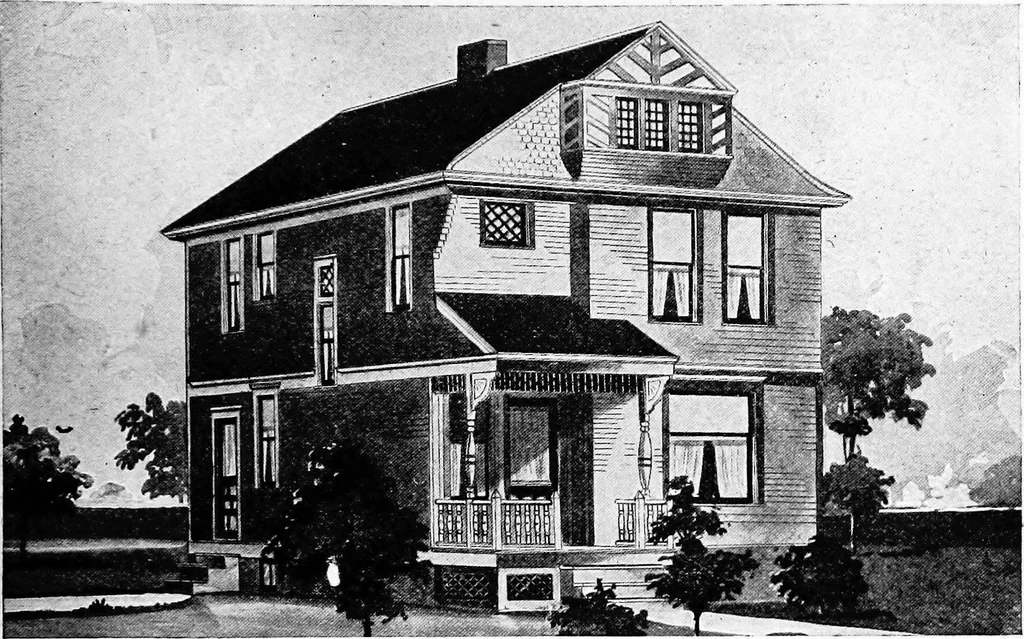 An illustration from Lumberman's house plan book : being a collection of one hundred absolutely new and attractive plans never before published, together with a selection of one hundred of our most popular houses published heretofore ... : 200 house plans, 1907, leaf 116