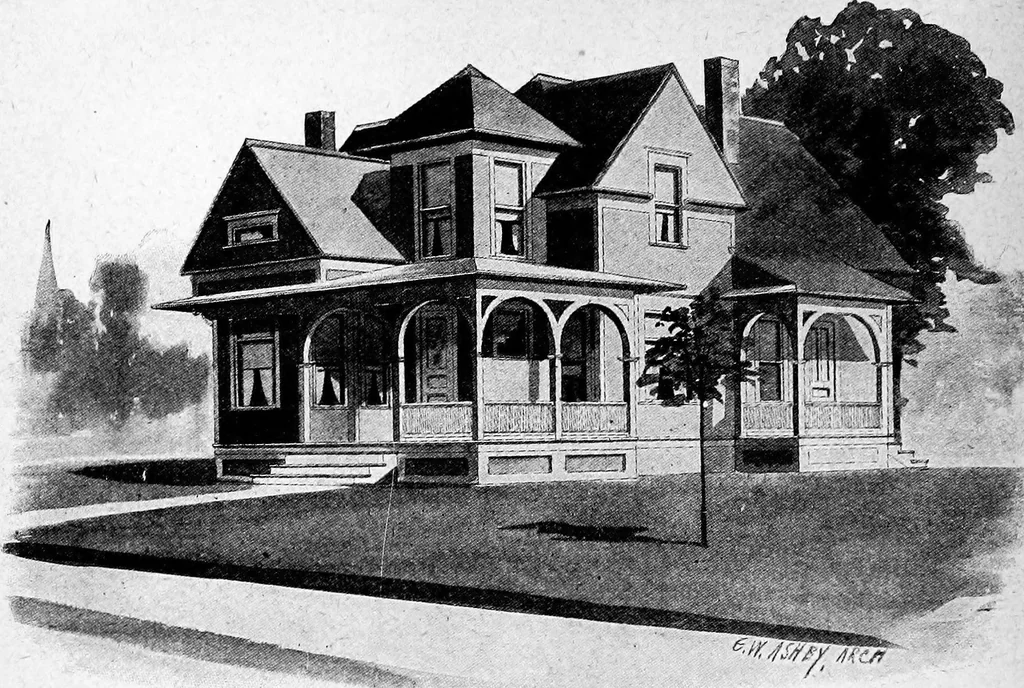 An illustration from Lumberman's house plan book : being a collection of one hundred absolutely new and attractive plans never before published, together with a selection of one hundred of our most popular houses published heretofore ... : 200 house plans, 1907, leaf 117