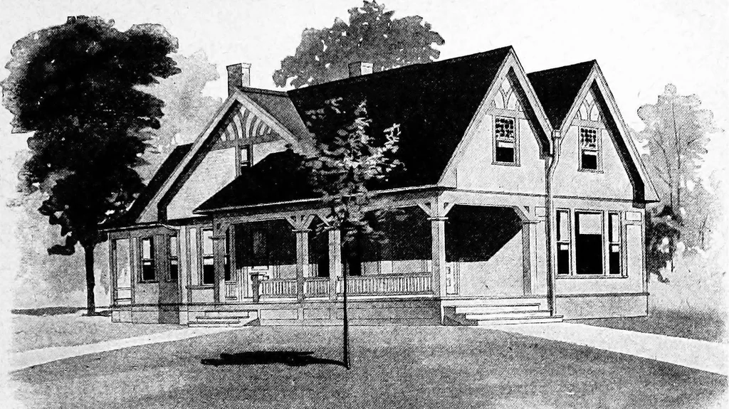 An illustration from Lumberman's house plan book : being a collection of one hundred absolutely new and attractive plans never before published, together with a selection of one hundred of our most popular houses published heretofore ... : 200 house plans, 1907, leaf 118
