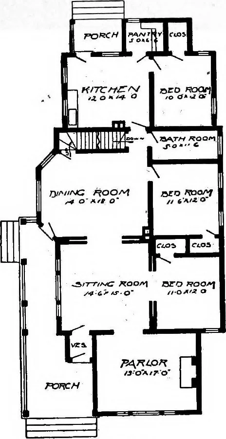 An illustration from Lumberman's house plan book : being a collection of one hundred absolutely new and attractive plans never before published, together with a selection of one hundred of our most popular houses published heretofore ... : 200 house plans, 1907, leaf 118