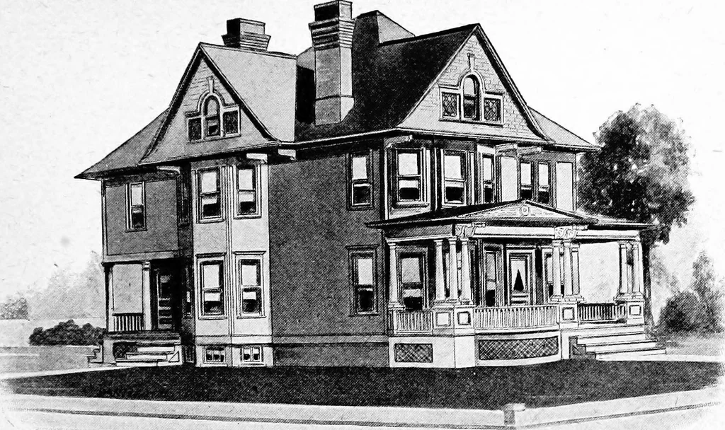 An illustration from Lumberman's house plan book : being a collection of one hundred absolutely new and attractive plans never before published, together with a selection of one hundred of our most popular houses published heretofore ... : 200 house plans, 1907, leaf 120