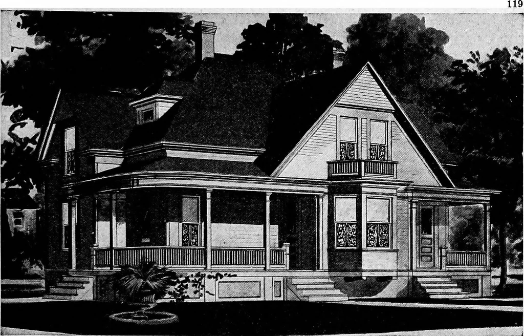 An illustration from Lumberman's house plan book : being a collection of one hundred absolutely new and attractive plans never before published, together with a selection of one hundred of our most popular houses published heretofore ... : 200 house plans, 1907, leaf 122