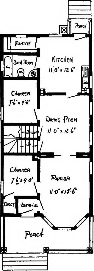 An illustration from Lumberman's house plan book : being a collection of one hundred absolutely new and attractive plans never before published, together with a selection of one hundred of our most popular houses published heretofore ... : 200 house plans, 1907, leaf 124