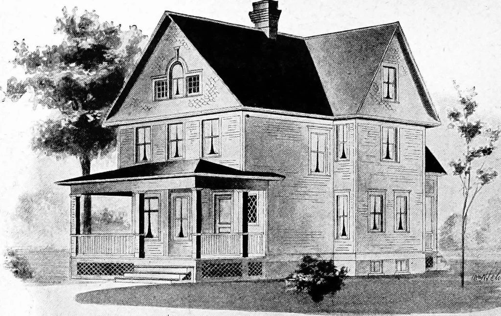 An illustration from Lumberman's house plan book : being a collection of one hundred absolutely new and attractive plans never before published, together with a selection of one hundred of our most popular houses published heretofore ... : 200 house plans, 1907, leaf 125