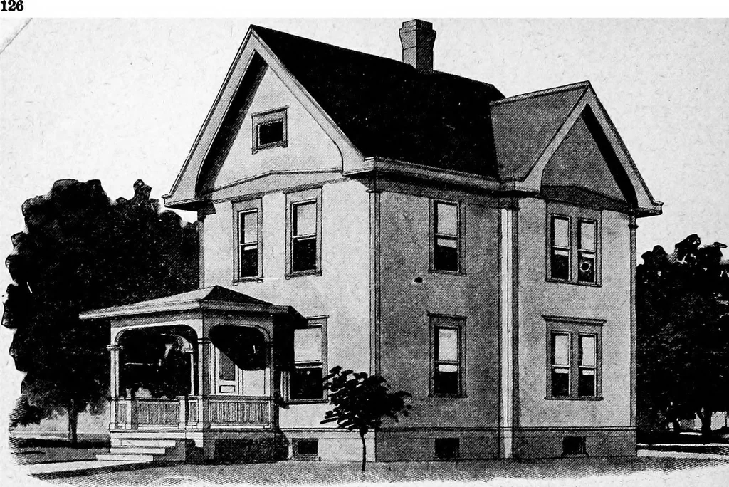 An illustration from Lumberman's house plan book : being a collection of one hundred absolutely new and attractive plans never before published, together with a selection of one hundred of our most popular houses published heretofore ... : 200 house plans, 1907, leaf 129