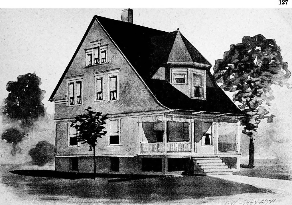 An illustration from Lumberman's house plan book : being a collection of one hundred absolutely new and attractive plans never before published, together with a selection of one hundred of our most popular houses published heretofore ... : 200 house plans, 1907, leaf 130
