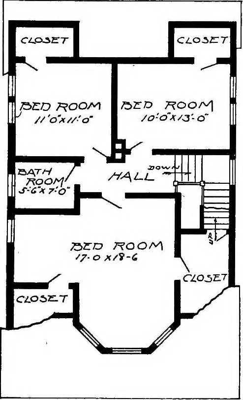 An illustration from Lumberman's house plan book : being a collection of one hundred absolutely new and attractive plans never before published, together with a selection of one hundred of our most popular houses published heretofore ... : 200 house plans, 1907, leaf 130