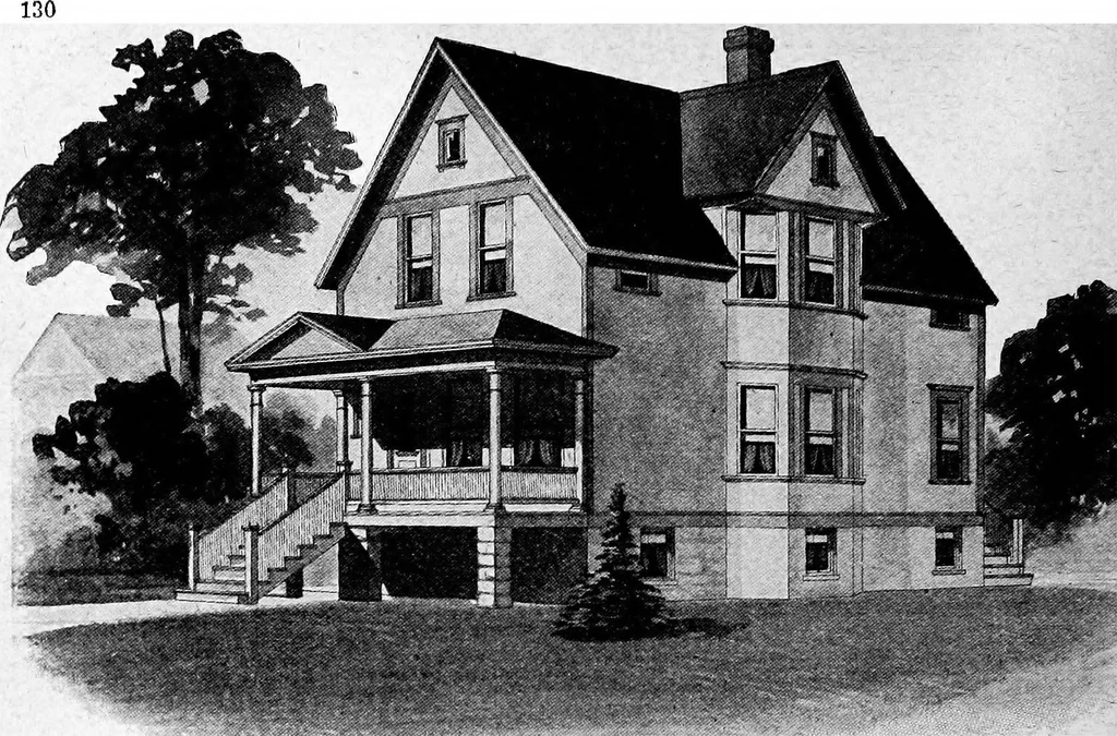 An illustration from Lumberman's house plan book : being a collection of one hundred absolutely new and attractive plans never before published, together with a selection of one hundred of our most popular houses published heretofore ... : 200 house plans, 1907, leaf 133