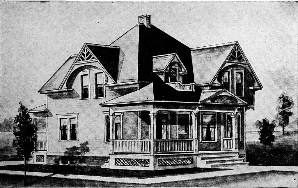 An illustration from Lumberman's house plan book : being a collection of one hundred absolutely new and attractive plans never before published, together with a selection of one hundred of our most popular houses published heretofore ... : 200 house plans, 1907, leaf 134