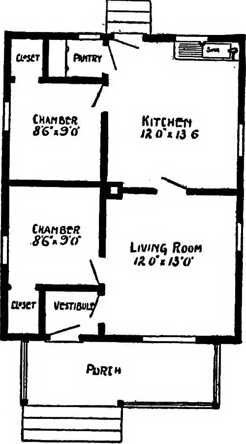 An illustration from Lumberman's house plan book : being a collection of one hundred absolutely new and attractive plans never before published, together with a selection of one hundred of our most popular houses published heretofore ... : 200 house plans, 1907, leaf 135