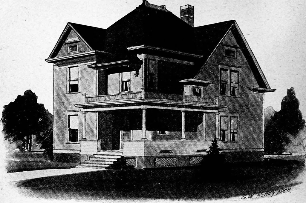 An illustration from Lumberman's house plan book : being a collection of one hundred absolutely new and attractive plans never before published, together with a selection of one hundred of our most popular houses published heretofore ... : 200 house plans, 1907, leaf 137