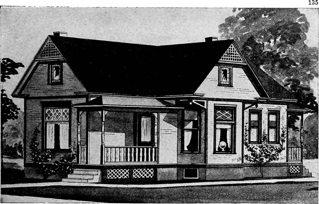 An illustration from Lumberman's house plan book : being a collection of one hundred absolutely new and attractive plans never before published, together with a selection of one hundred of our most popular houses published heretofore ... : 200 house plans, 1907, leaf 138