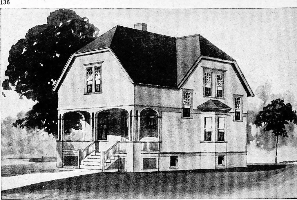 An illustration from Lumberman's house plan book : being a collection of one hundred absolutely new and attractive plans never before published, together with a selection of one hundred of our most popular houses published heretofore ... : 200 house plans, 1907, leaf 139