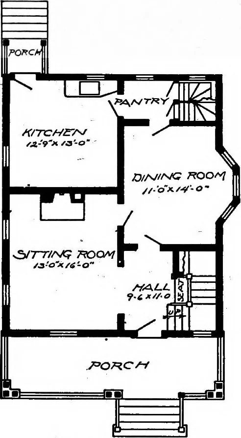 An illustration from Lumberman's house plan book : being a collection of one hundred absolutely new and attractive plans never before published, together with a selection of one hundred of our most popular houses published heretofore ... : 200 house plans, 1907, leaf 139