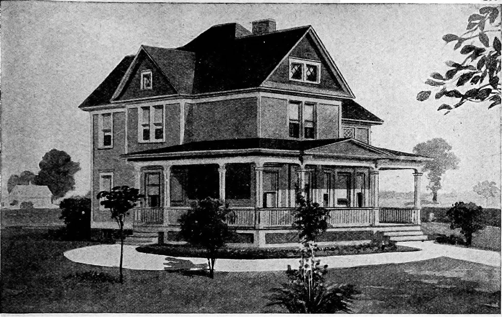 An illustration from Lumberman's house plan book : being a collection of one hundred absolutely new and attractive plans never before published, together with a selection of one hundred of our most popular houses published heretofore ... : 200 house plans, 1907, leaf 142