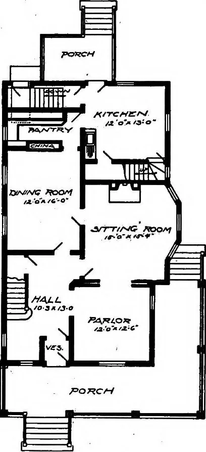 An illustration from Lumberman's house plan book : being a collection of one hundred absolutely new and attractive plans never before published, together with a selection of one hundred of our most popular houses published heretofore ... : 200 house plans, 1907, leaf 143