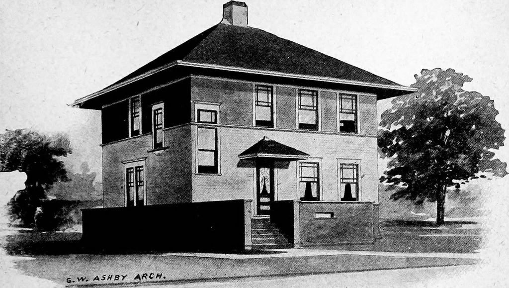 An illustration from Lumberman's house plan book : being a collection of one hundred absolutely new and attractive plans never before published, together with a selection of one hundred of our most popular houses published heretofore ... : 200 house plans, 1907, leaf 144
