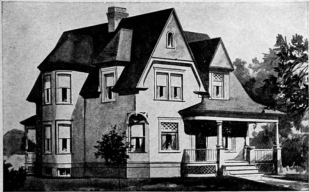 An illustration from Lumberman's house plan book : being a collection of one hundred absolutely new and attractive plans never before published, together with a selection of one hundred of our most popular houses published heretofore ... : 200 house plans, 1907, leaf 146