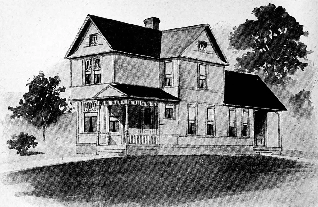 An illustration from Lumberman's house plan book : being a collection of one hundred absolutely new and attractive plans never before published, together with a selection of one hundred of our most popular houses published heretofore ... : 200 house plans, 1907, leaf 147