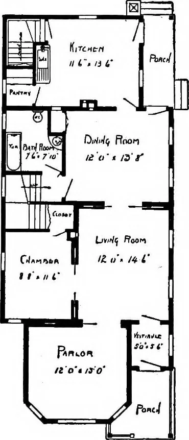 An illustration from Lumberman's house plan book : being a collection of one hundred absolutely new and attractive plans never before published, together with a selection of one hundred of our most popular houses published heretofore ... : 200 house plans, 1907, leaf 147