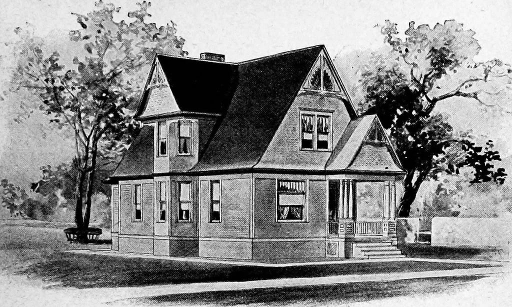 An illustration from Lumberman's house plan book : being a collection of one hundred absolutely new and attractive plans never before published, together with a selection of one hundred of our most popular houses published heretofore ... : 200 house plans, 1907, leaf 148