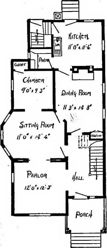 An illustration from Lumberman's house plan book : being a collection of one hundred absolutely new and attractive plans never before published, together with a selection of one hundred of our most popular houses published heretofore ... : 200 house plans, 1907, leaf 148