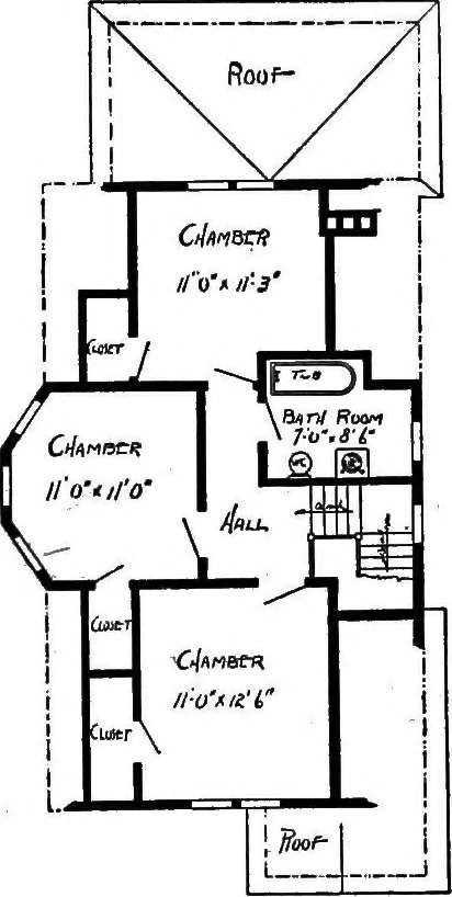 An illustration from Lumberman's house plan book : being a collection of one hundred absolutely new and attractive plans never before published, together with a selection of one hundred of our most popular houses published heretofore ... : 200 house plans, 1907, leaf 148
